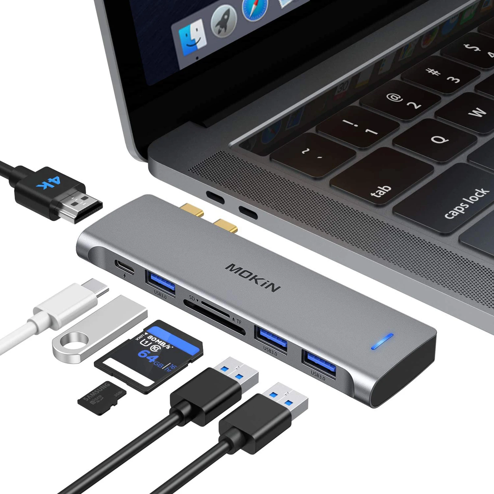 MOKiN USB Type C Hub for MacBook Pro USB Adapter Docking Station Dual USB C to HDMI USB3.0 SD/TF for MacBook Mac Dongle Laptops