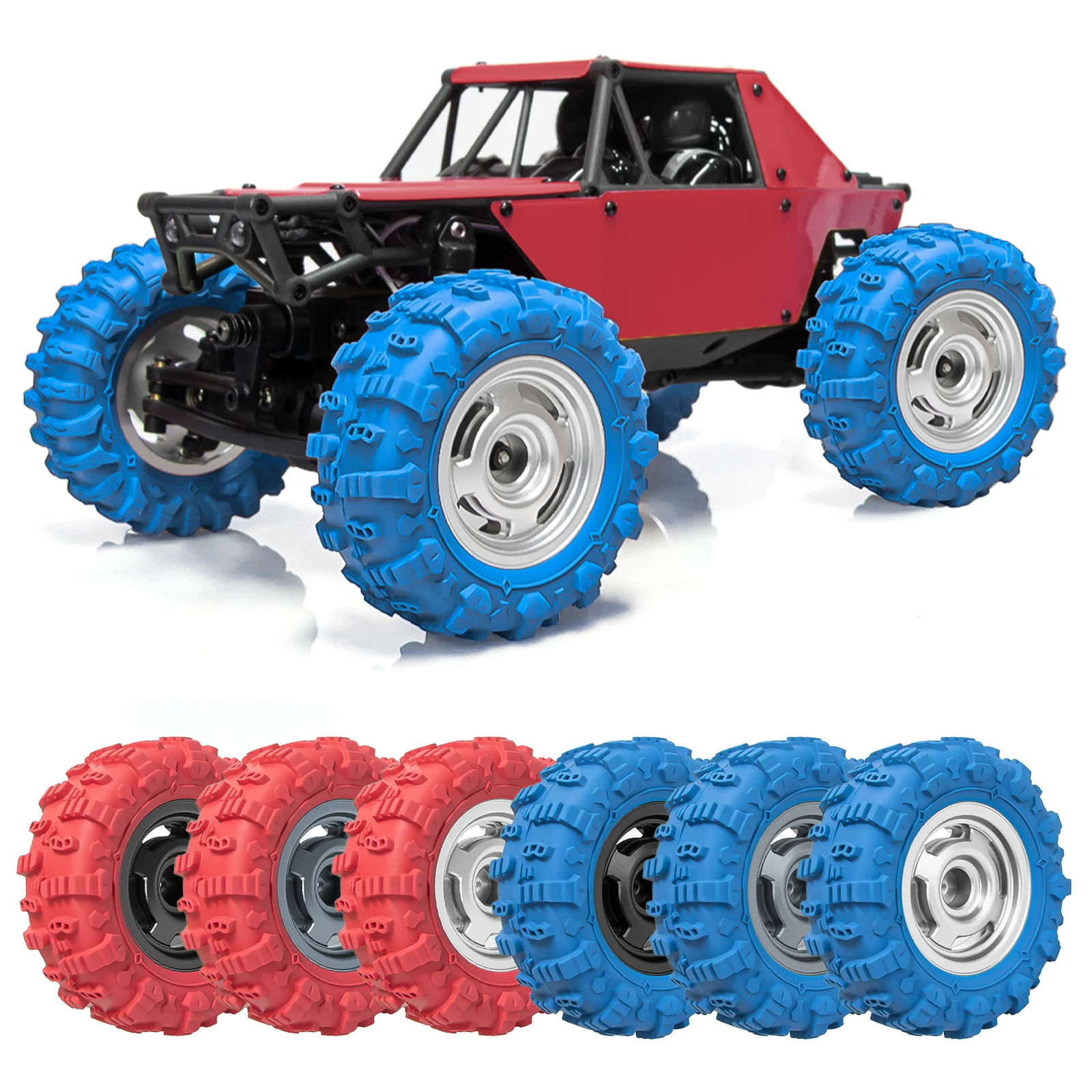 

Колеса HFLRC из алюминия 1.45" с бедлоком и цветными шинами 1.3 для краулеров, набор для радиоуправляемых машин 1/18 1/24 TRX4M SCX24