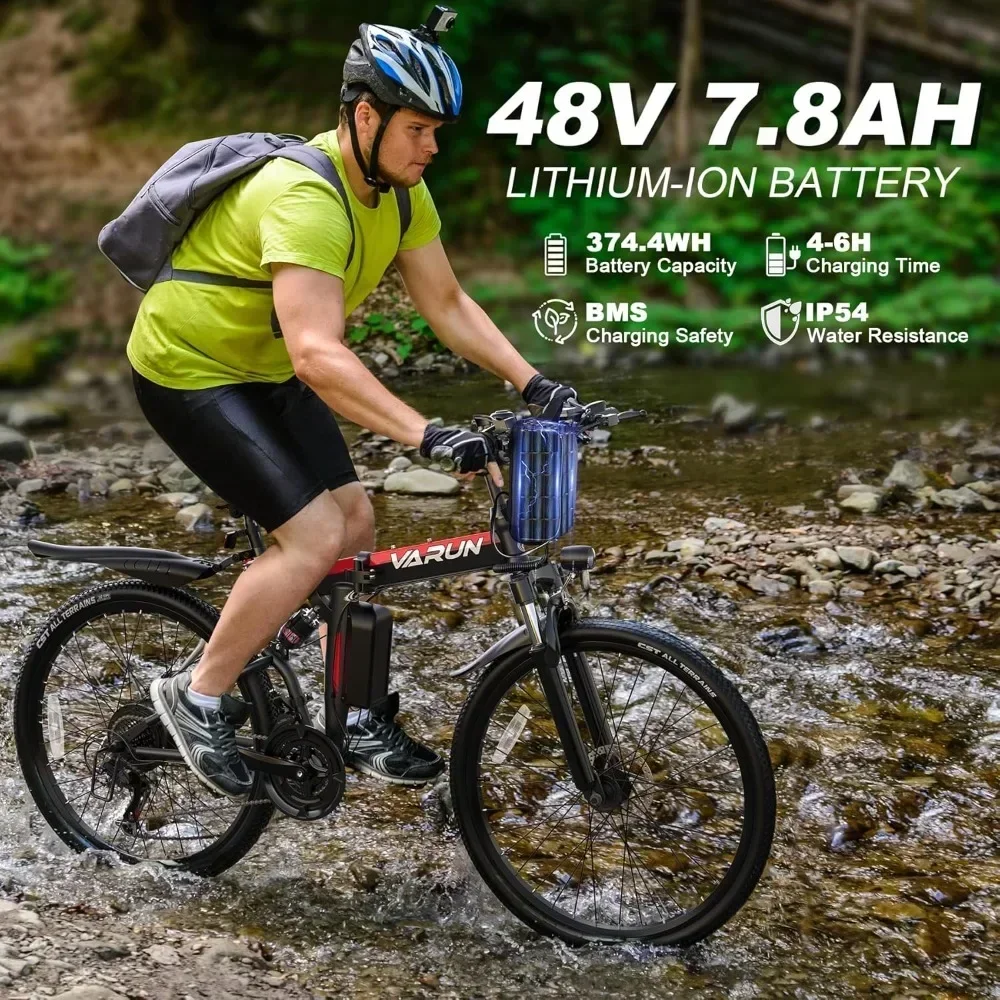 750W Motor,Folding Electric Bike with 48V Removable Battery Up to20+ MPH &50 Mile Range,21-Speed Gears&Dual Hydraulic Suspension