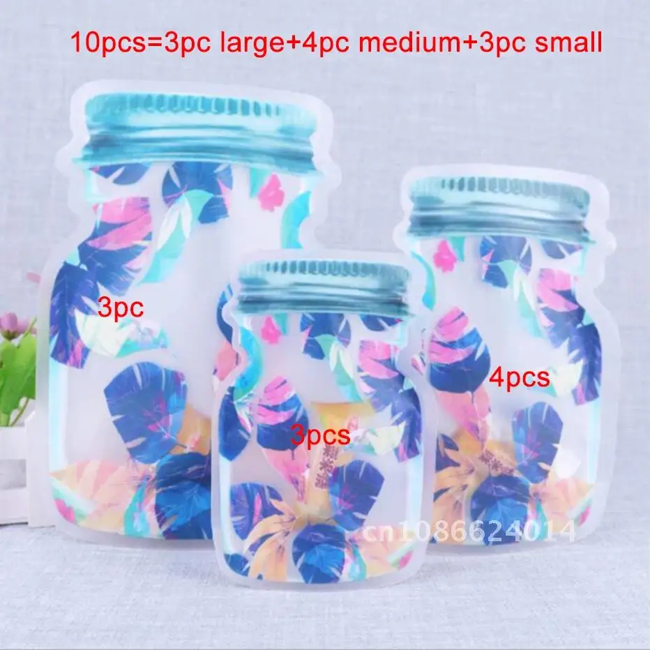 

Mason Jar Zipper Bags Storage for Food Nuts Snacks Reusable Waterproof Seal Food Bag Ziplock Bottles Shaped Bag 3/10pcs