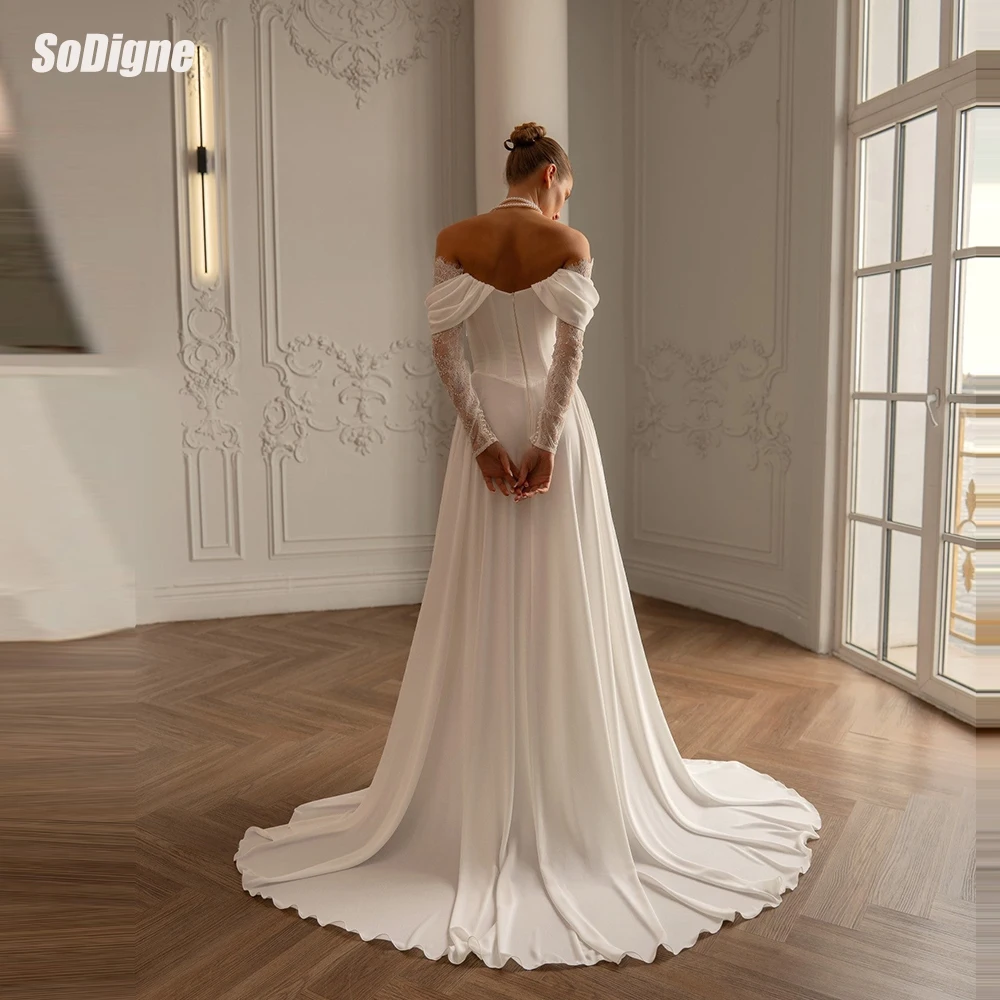 

﻿ SoDigne A-line Off Shoulder Wedding Dresses Lace/Satin Long Sleeves Bridal Dress 2026 Bride Gown vestidos de novia Customized