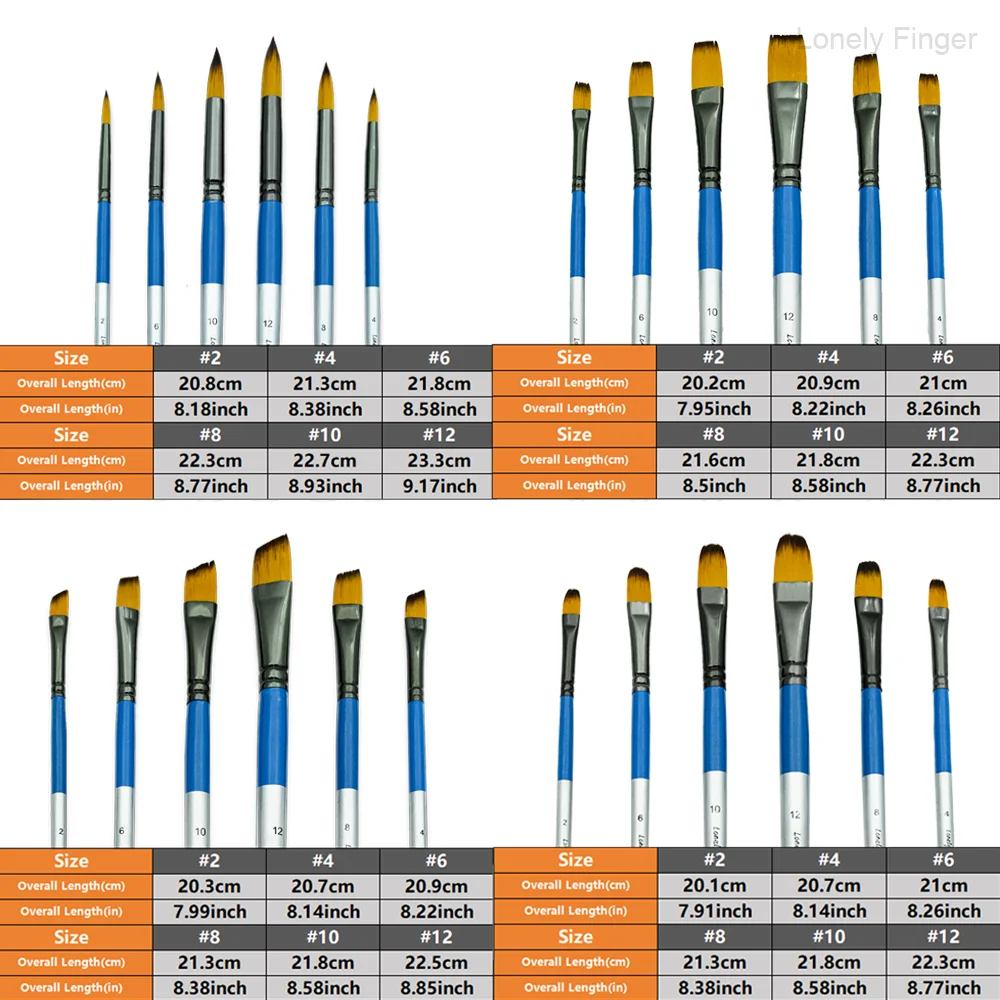6pcs Paint Brushes Set Soft Nylon Filbert Angular Flat Round Pointed Tip Acrylic Paint Brushes for Watercolor Oil Acrylic