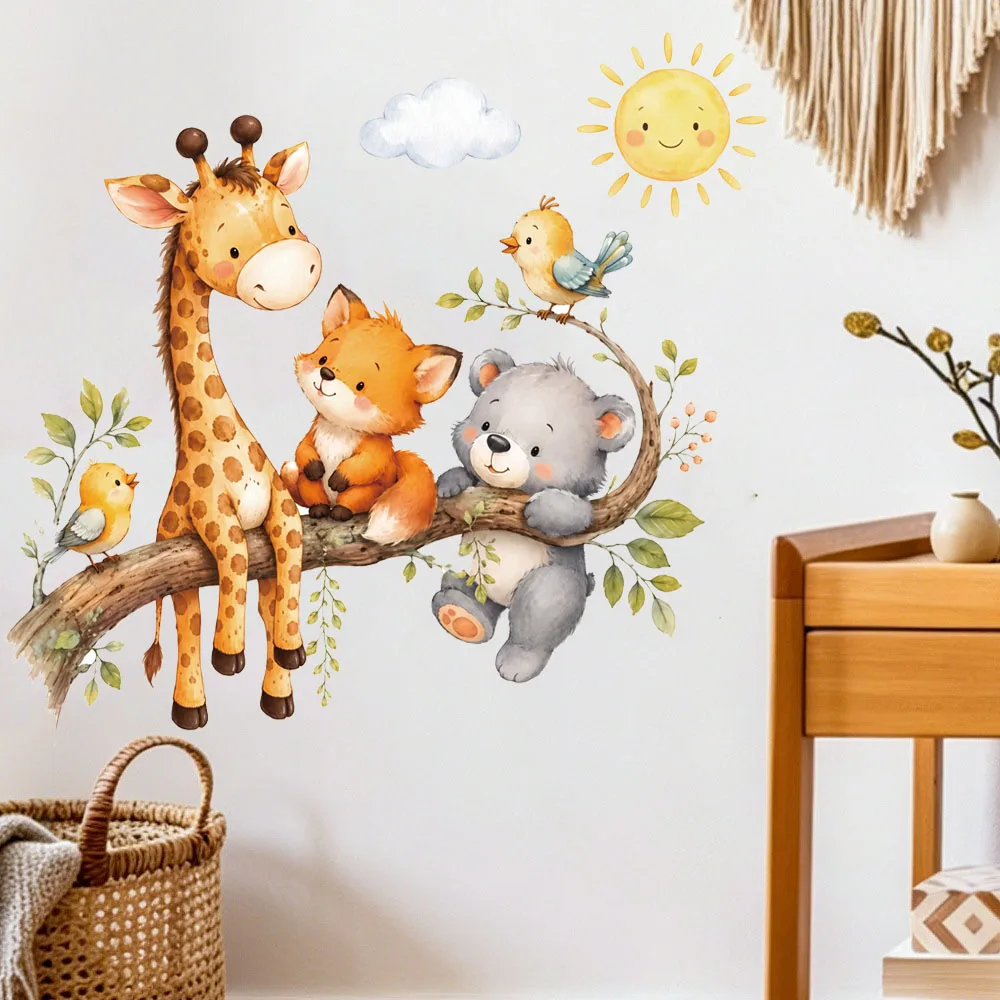 Cute Forest Animals Wall Stickers for Children‘s Room Boys Girls Baby Room Decoration Nursery Wallpaper Bear Giraffe Fox Bird