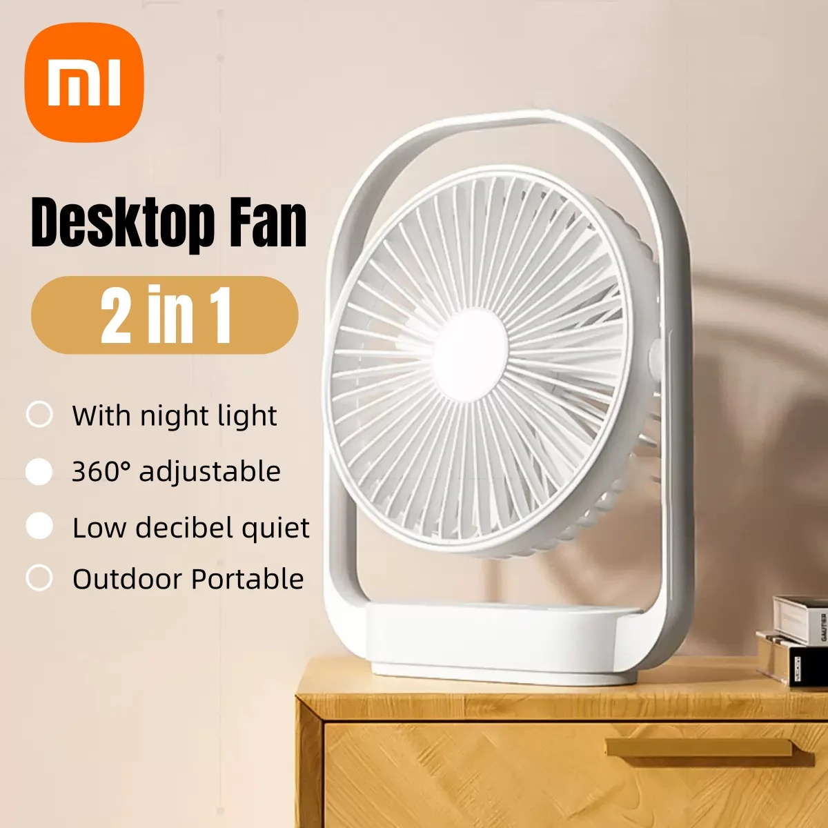 

Xiaomi USB перезаряжаемый настольный вентилятор со светодиодным ночником 360° ° Поворотный тихий мини-вентилятор для офиса и дома, 4-скоростной портативный охлаждающий вентилятор