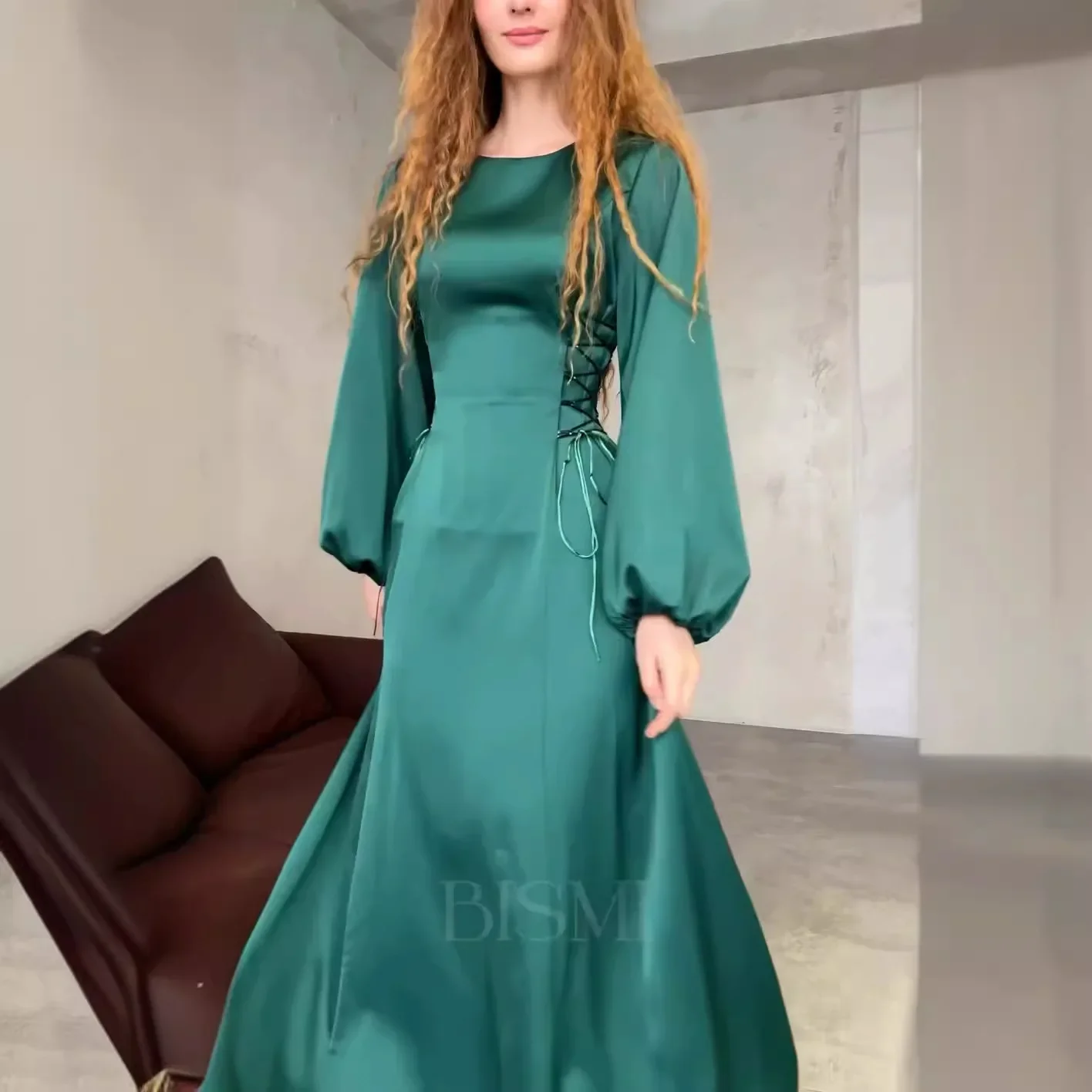 Lace-up O-neck Dress for Women Fashion Slim-fit Party Muslim Dress Women Abaya Temperament Women Clothing Evening Bodycon Dress