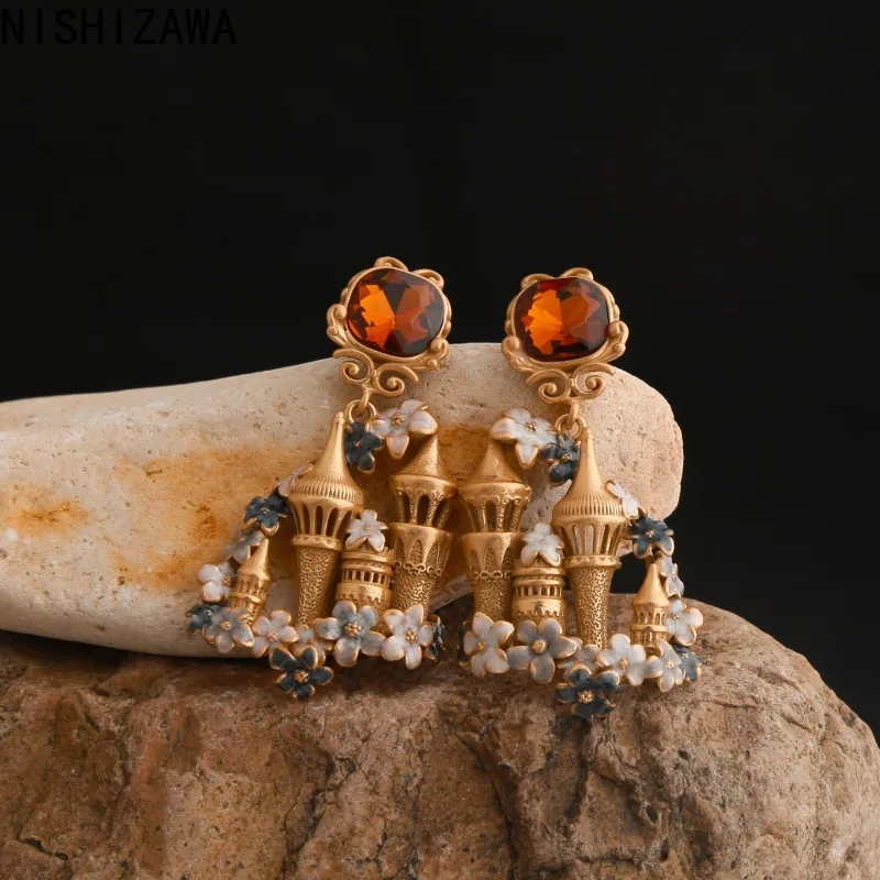 

NISHIZAWA серьги с цветами для женщин, дворцовый стиль, винтажные ювелирные изделия для ужина, модные элегантные легкие роскошные Pendientes Mujer