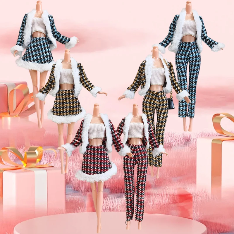Winter Style Houndstooth Set with Raw Edges, Suitable for 11.5-Inch Female Dolls. This Set Is Perfect for You and Your Friends