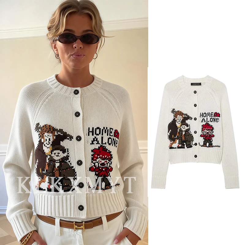 

Women Knitted Cardigan 2025 Women Fashion Long Sleeve Button Leisure Print Knitted Top Women Hight Street Elegant Top