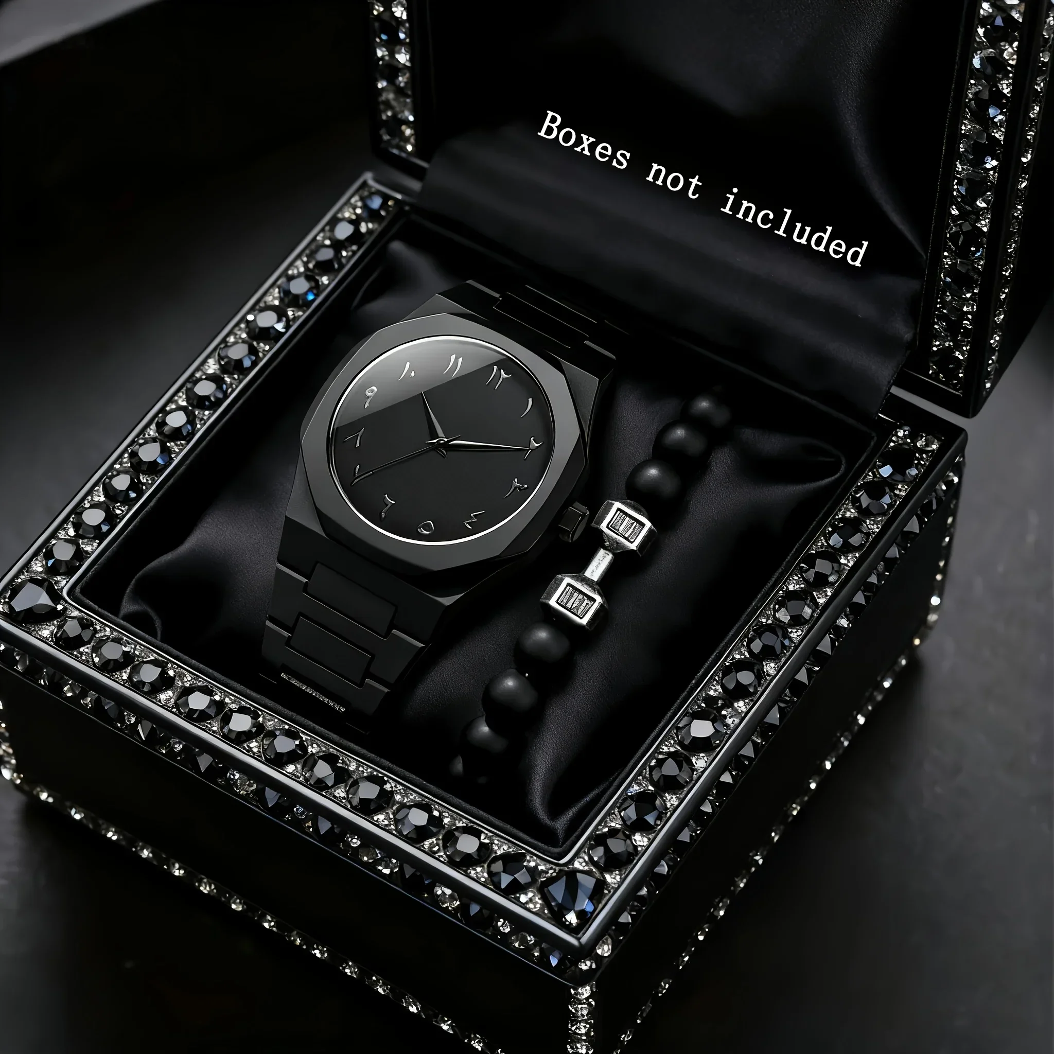 

2 Pieces Autumn new men's watch, light luxury, niche luxury, minimalist fashion, quartz watch, black large dial