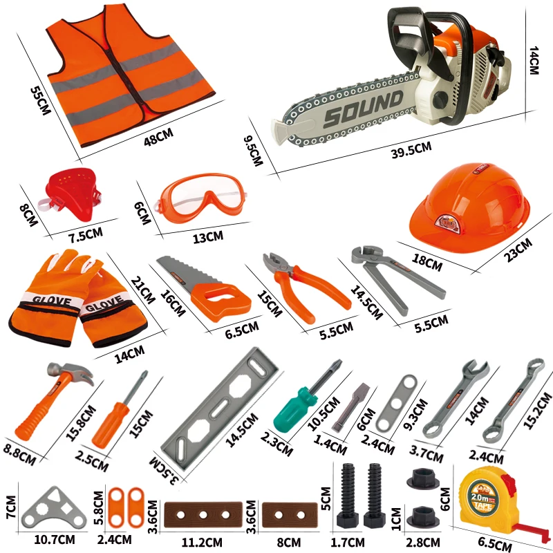 27pcs Kids Chainsaw Toys Diy Tools Set Children Electric Tool Repair Kits Pretend Play Toys for Boys Girls Birthday Gift