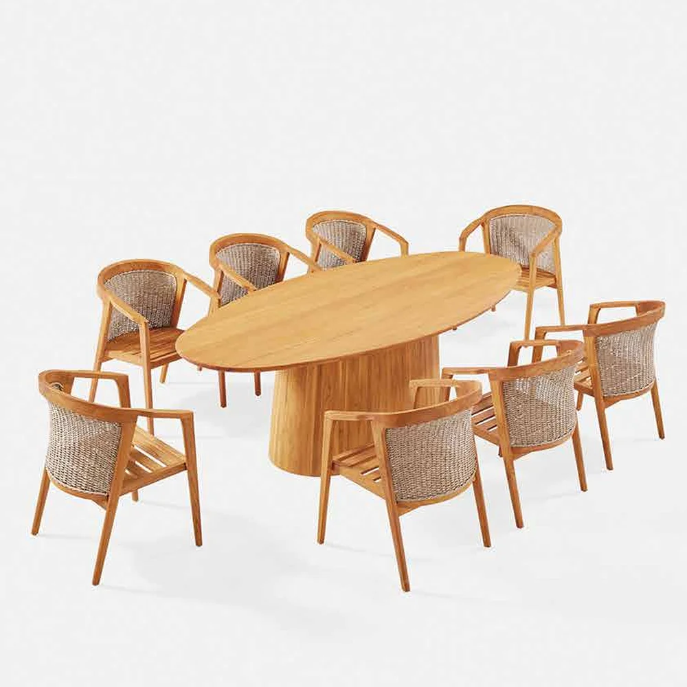 Lightweight Teak Rattan Dining Chair for Outdoor Waterproof Cushion for Hotels Courtyards Schools Hospitals