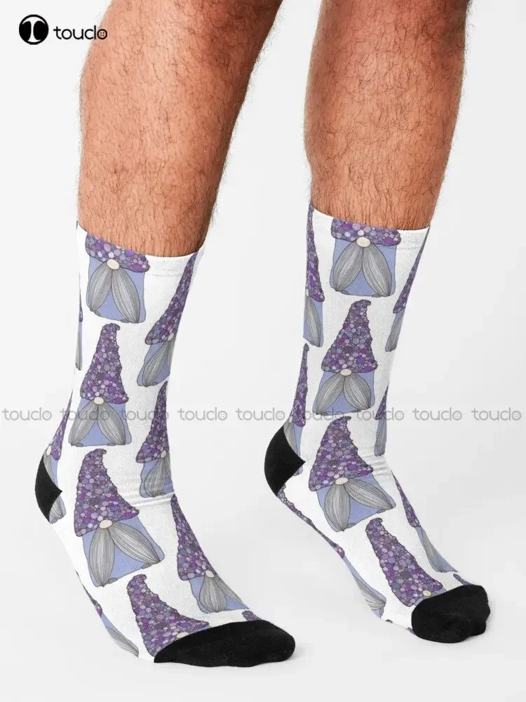 Purple Bubble Gnome Socks Womens White Socks Personalized Custom Unisex Adult Teen Youth Socks 360° Digital Print Custom Gift