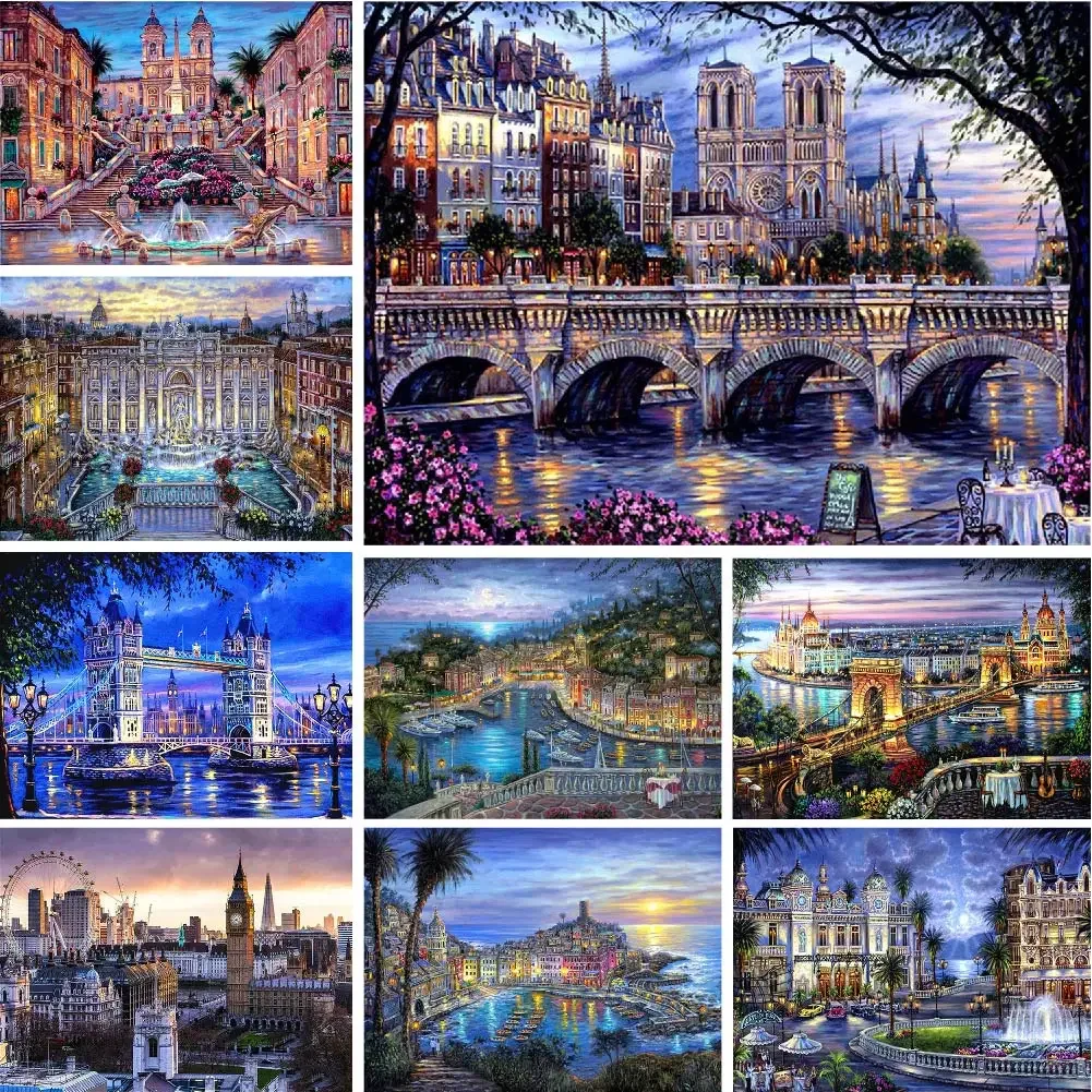 

278692 Town Landscape Picture Handmade Crafts for Adults Diy Acrylic Paint Painting By Numbers Wall Art Home Decoration