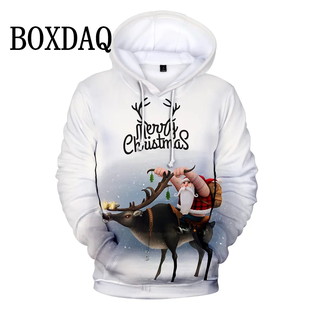 Autumn Winter Hoodie For Women New Year Party Clothes Christmas Elk Fun 3D Printed Pullover Sweatshirts Casual Pockets Loose Top