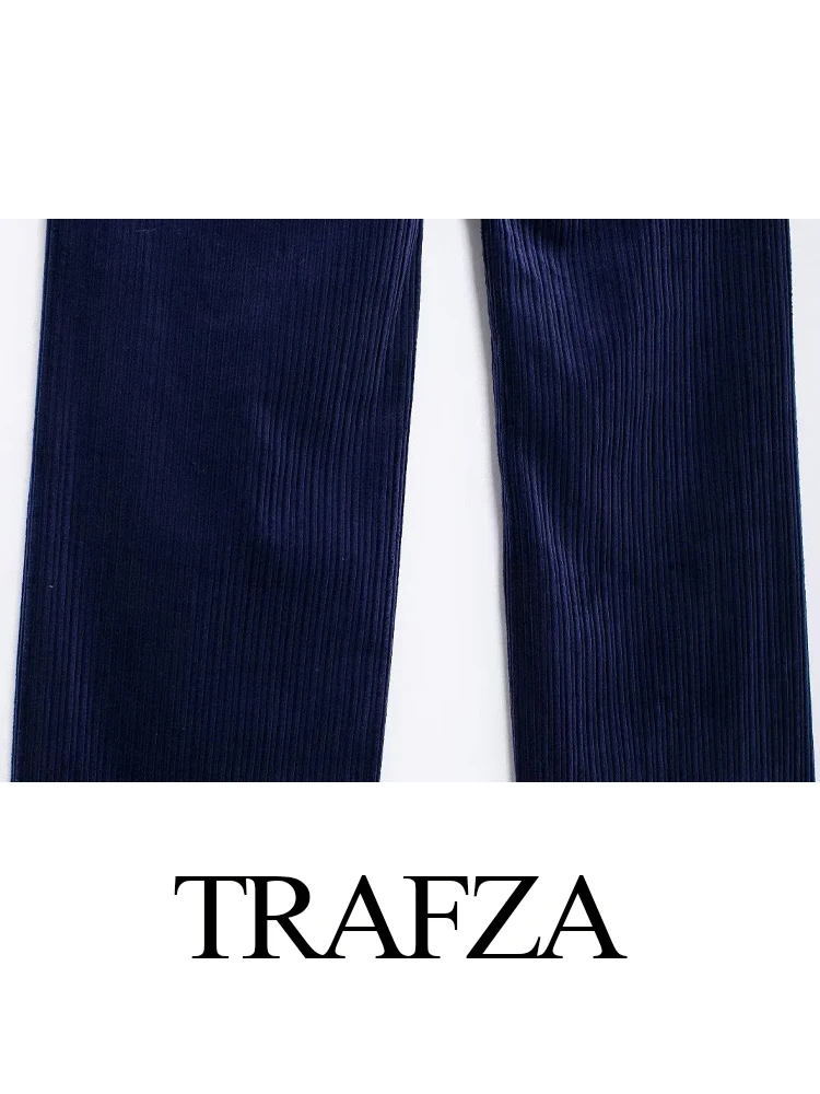 Trafza-女性のハイウエストコーデュロイストレートパンツ,カジュアルパンツ,多用途のジッパーポケット,暖かいストリートパンツ,冬のファッション