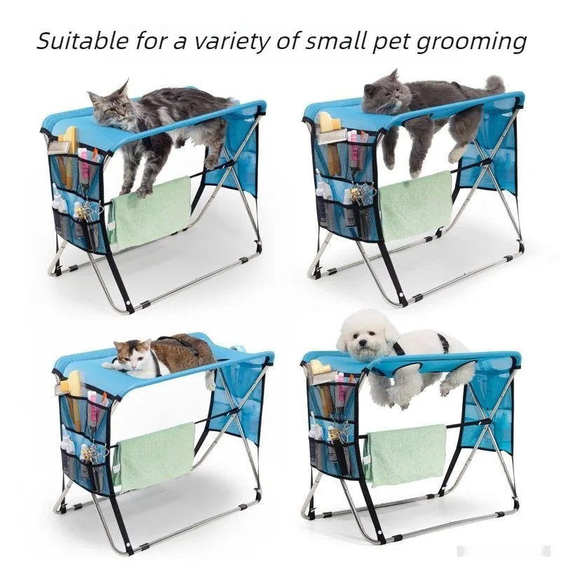 Foldable Small Pet Bath Care Table with 2 Anti-drop Seat Belts 4 Pedicure Leg Holes Pet Grooming and Hygiene Veterinary Supplies