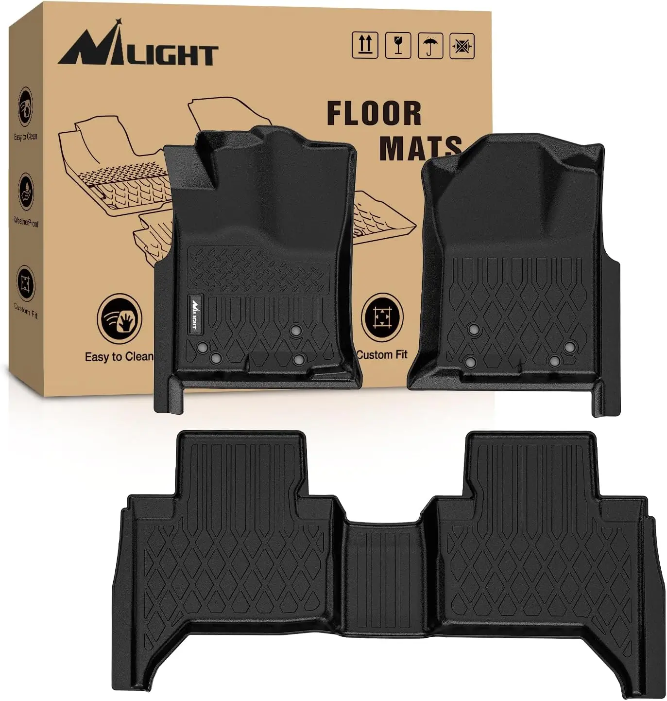 Nilight Floor Mats for Toyota Tacoma Double Cab 2005 2006 2007 2008 2009 2010 2011 2012 2013 2014 2015 All Weather Custom Fit Heavy Duty Floor Liners