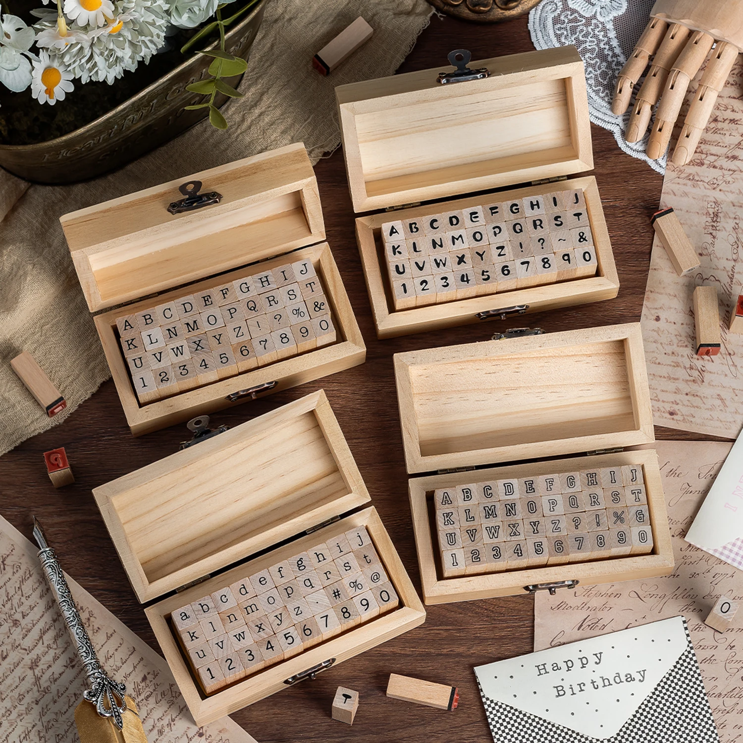 40PCS Wooden Stamp Set, Alphabet Letters Numbers Symbols Uppercase, DIY Scrapbooking Journal Planner Stamps for Learning Craft