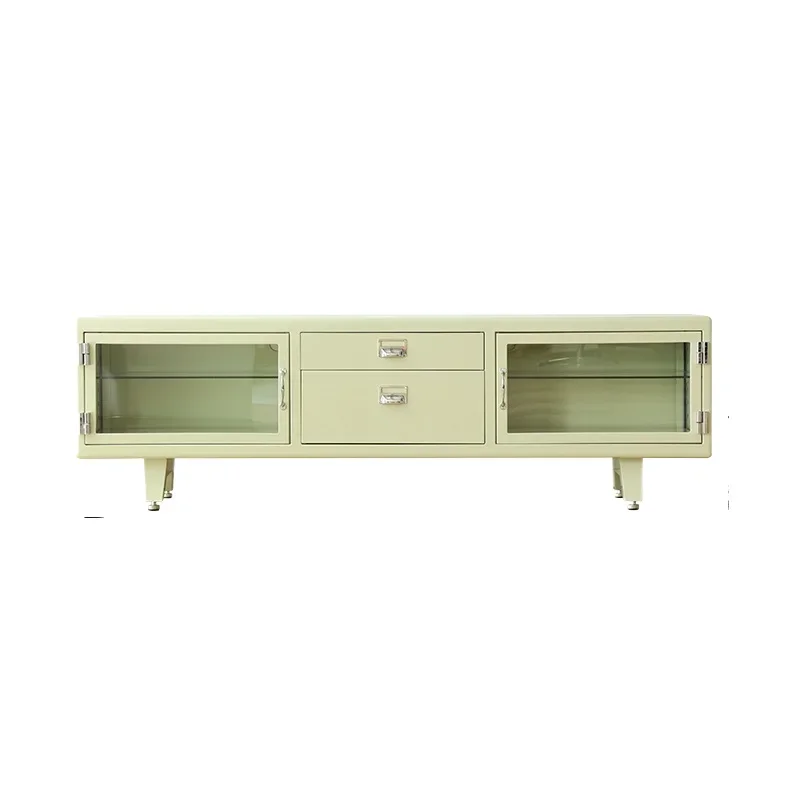 Japanese retro TV cabinet floor-to-ceiling living room household small apartment simple storage metal glass cabinet