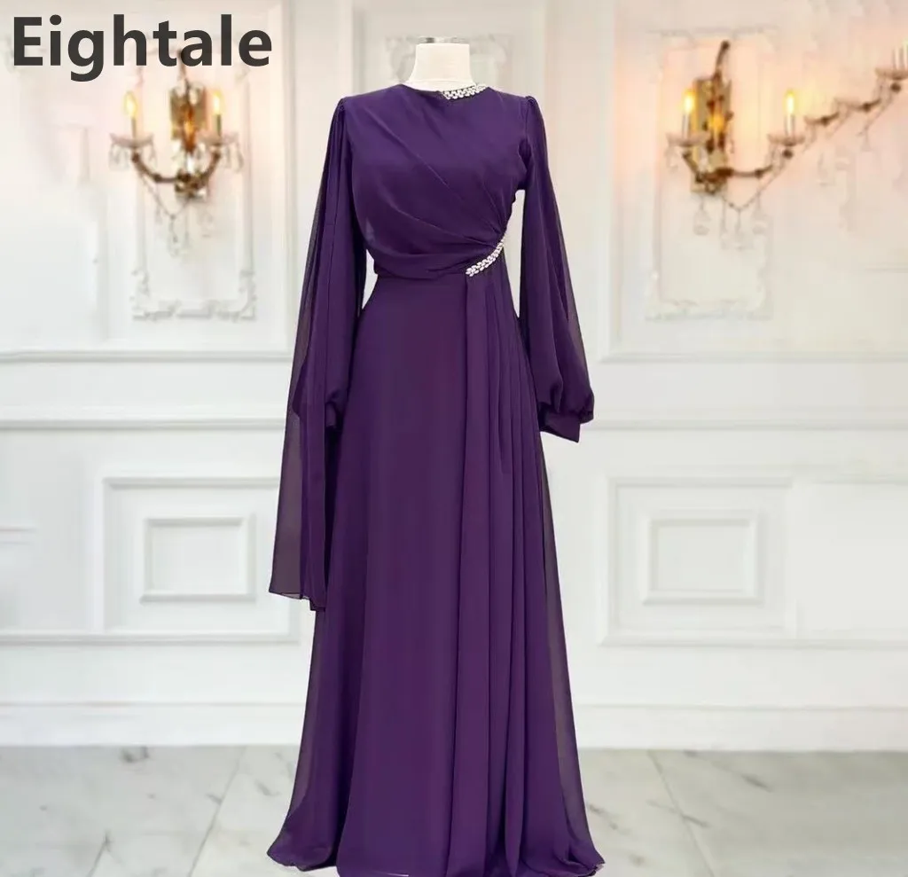 

Eightale 2025 Women's A Line Muslim Prom Dress Chiffon Maxi Evening Gown Plus Size Formal Dubai Party Dress Customized
