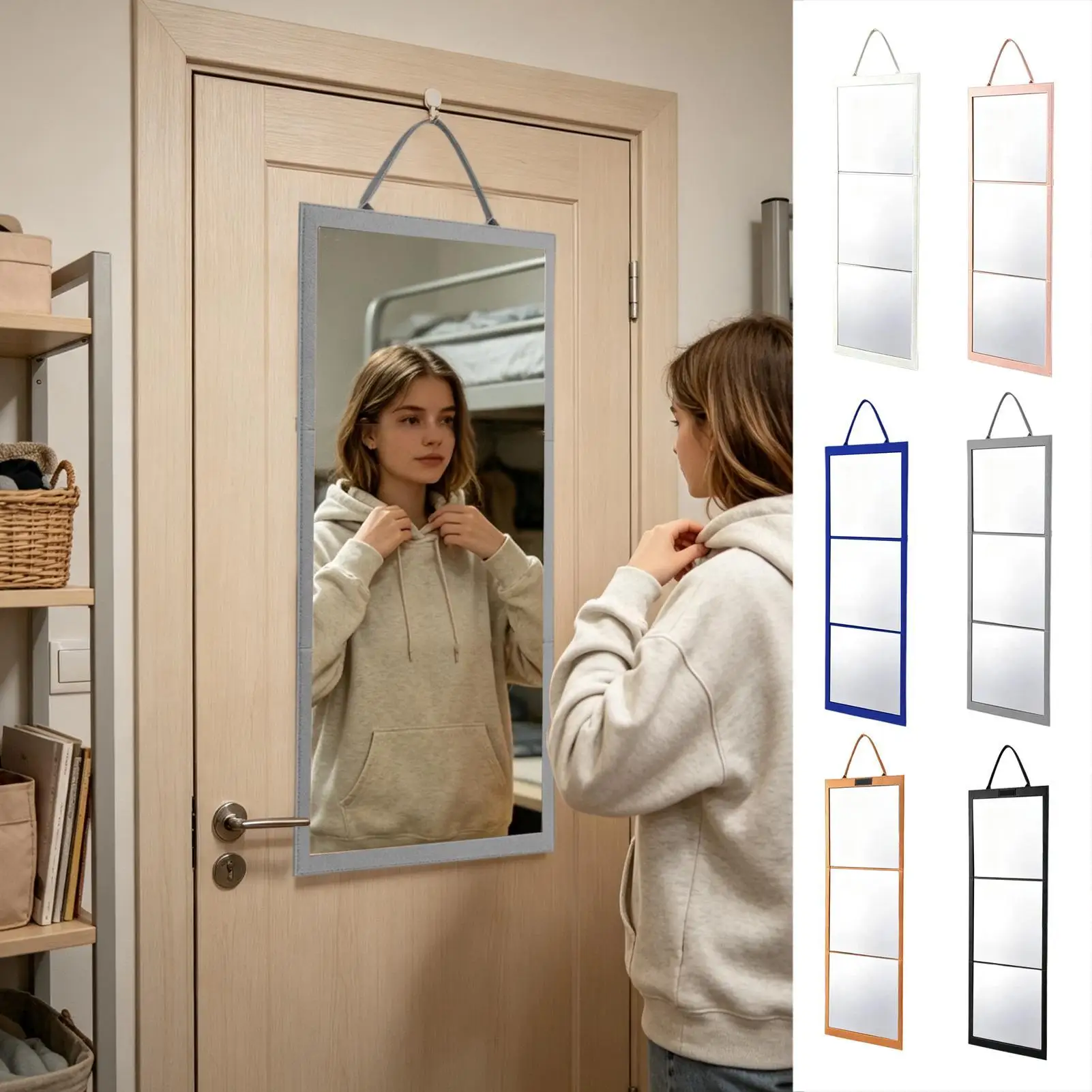 Folding Full Length Door Hanging Mirror Acrylic Travel Mirror Three Ways Use Shatterproof Wall Mounted Desktop Mirror for Dorm
