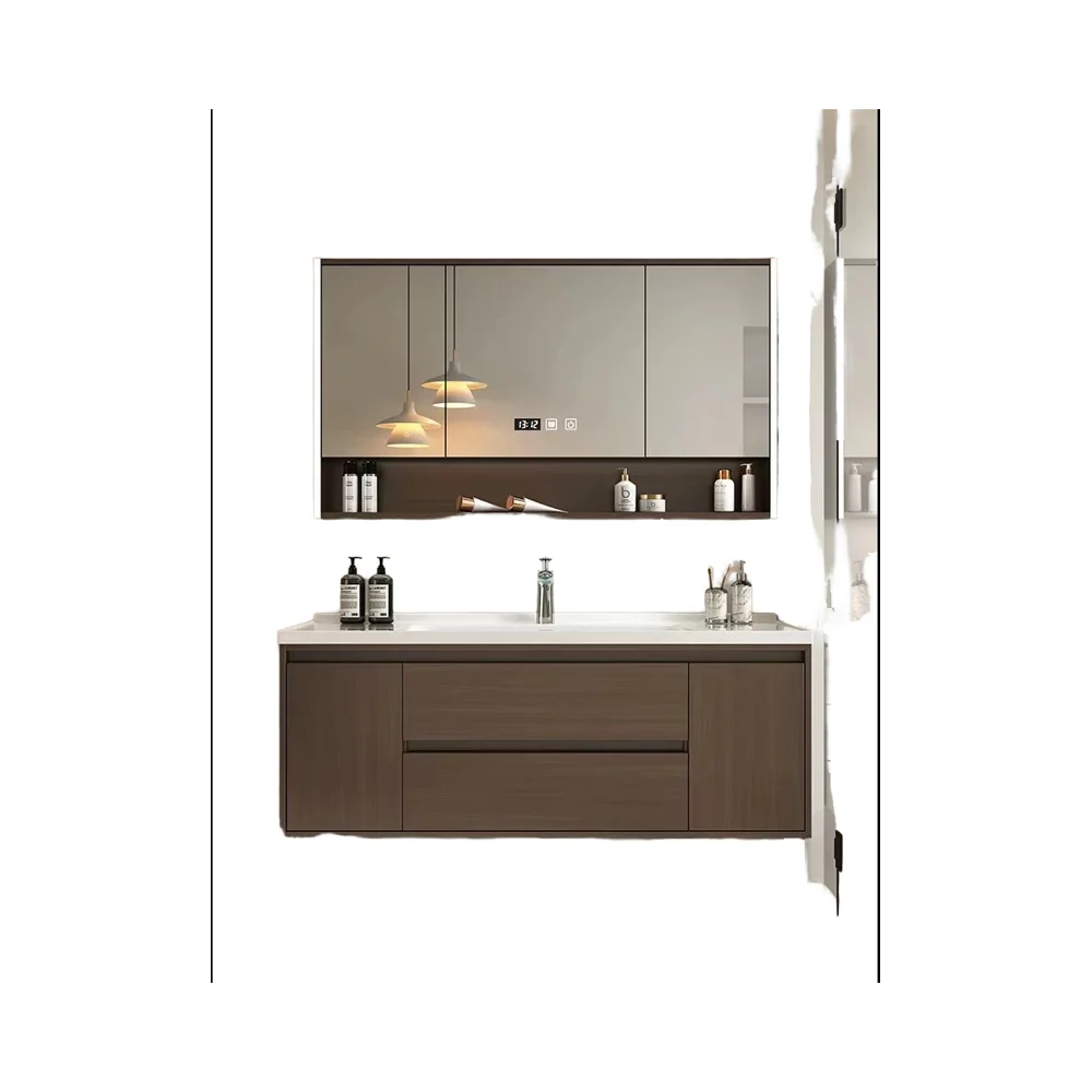 

Древний китайский интегрированный керамический умывальник, стальной умывальник для ванной комнаты, комбинированный шкаф, новый орех, туалетный столик для ванной комнаты