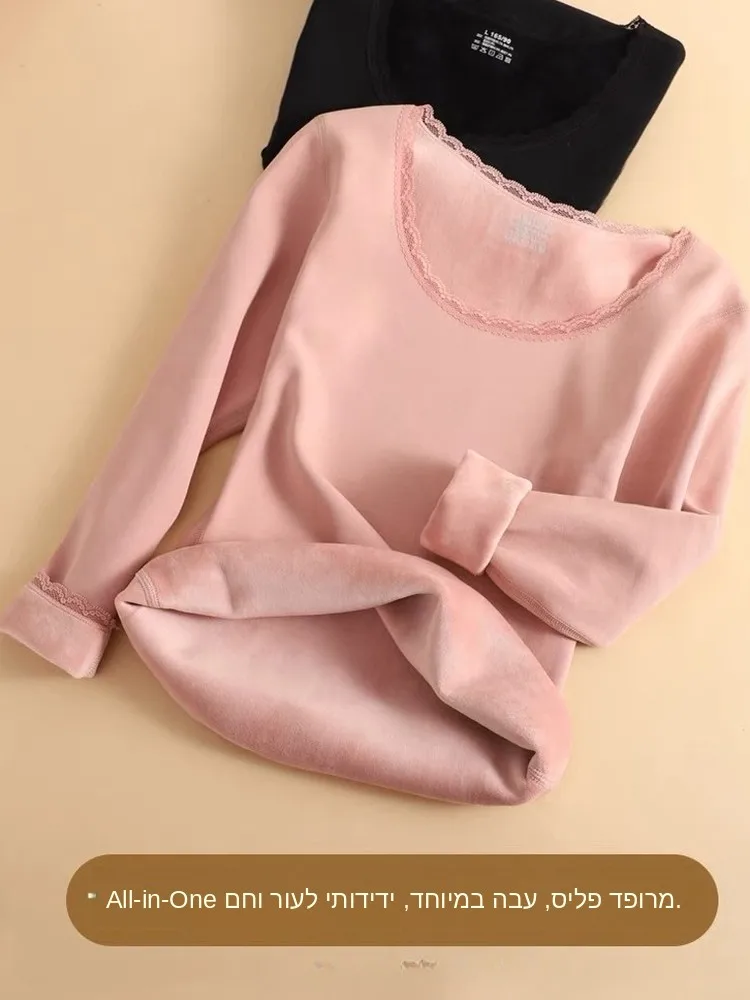 

Thickened Fleece Modal Long Sleeve Base Shirt Women's plus Size Slim Fit Warm Underwear round Neck T-Shirt Top for Autumn Winter