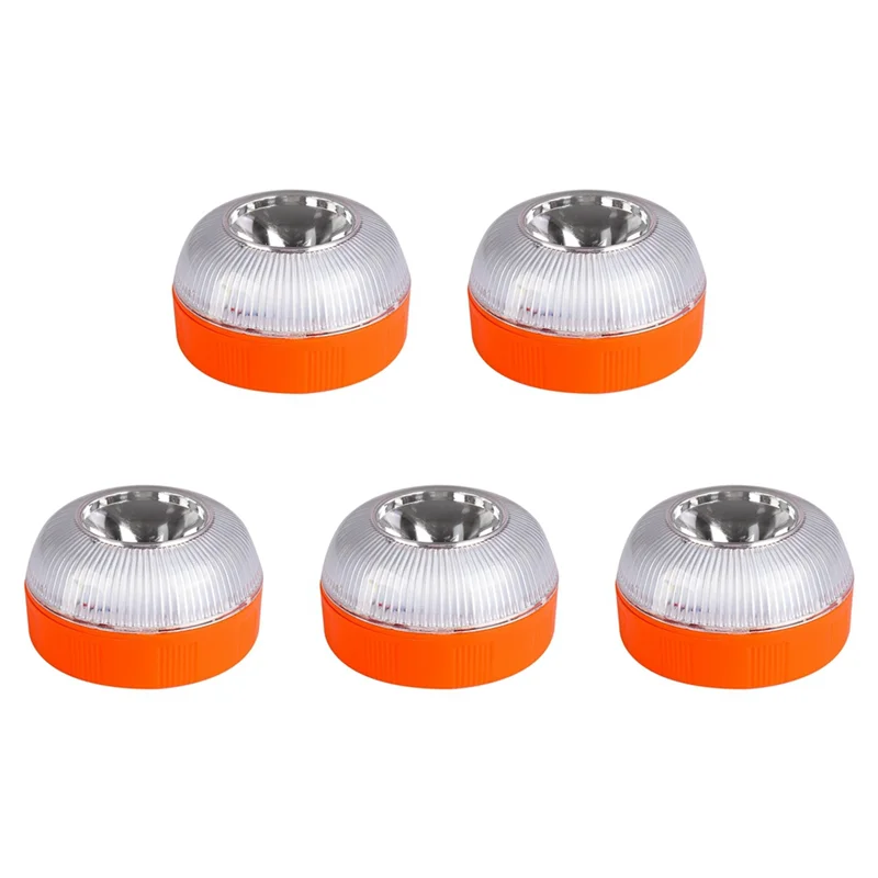 B68C 5Pcs V16 Emergency LED Flash Lights White & Yellow Warning Lamps With Magnet Base Traffic Safety Light