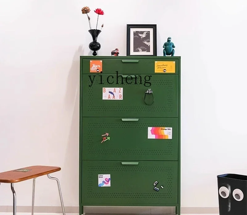 shoe cabinet steel thin ultra-narrow handle tipping bucket cabinet multi-layer storage shoe rack at the door of the home