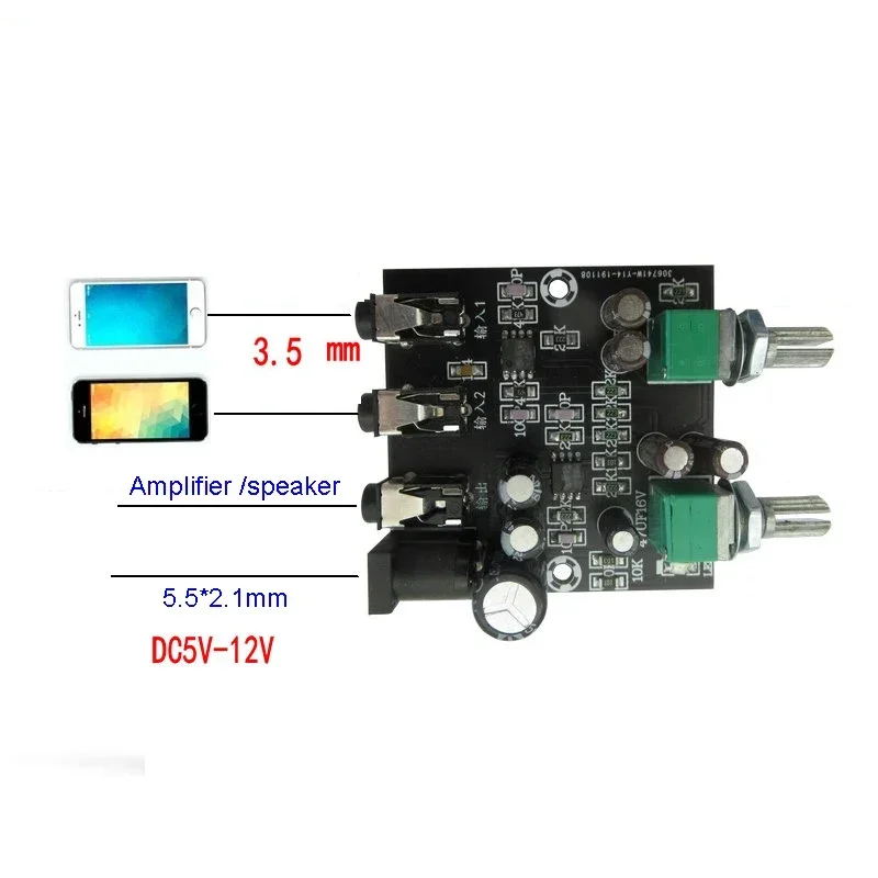 DLHiFi 2Way 2CH 2w 1 out Stereo Audio Signal Mixer płyta mieszająca do One Way reverb wyjście wzmacniacz słuchawkowy z powłoka akrylowa