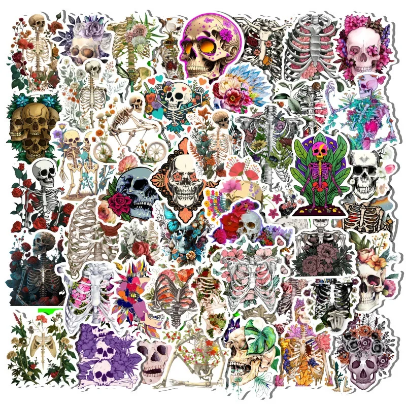 10/50Pcs Cute Flower Skull Cartoon Stickers Aesthetic Decals Decoration DIY Notebook Suitcase Laptop Phone Guitar Car Sticker