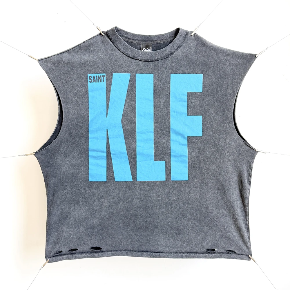 

Yao Fashion Saint OF Michael Vintage Washed Old Casual Streetwar Oversize Baggy Cotton Tops Tee Men Clothing Tank Vest For Men