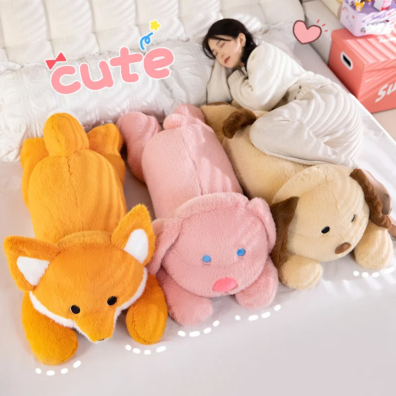 

60-100 см гигантская мультяшная лежачая мягкая подушка с животными, милая лиса, собака, кролик, плюшевые кавайные куклы для сна для спальни