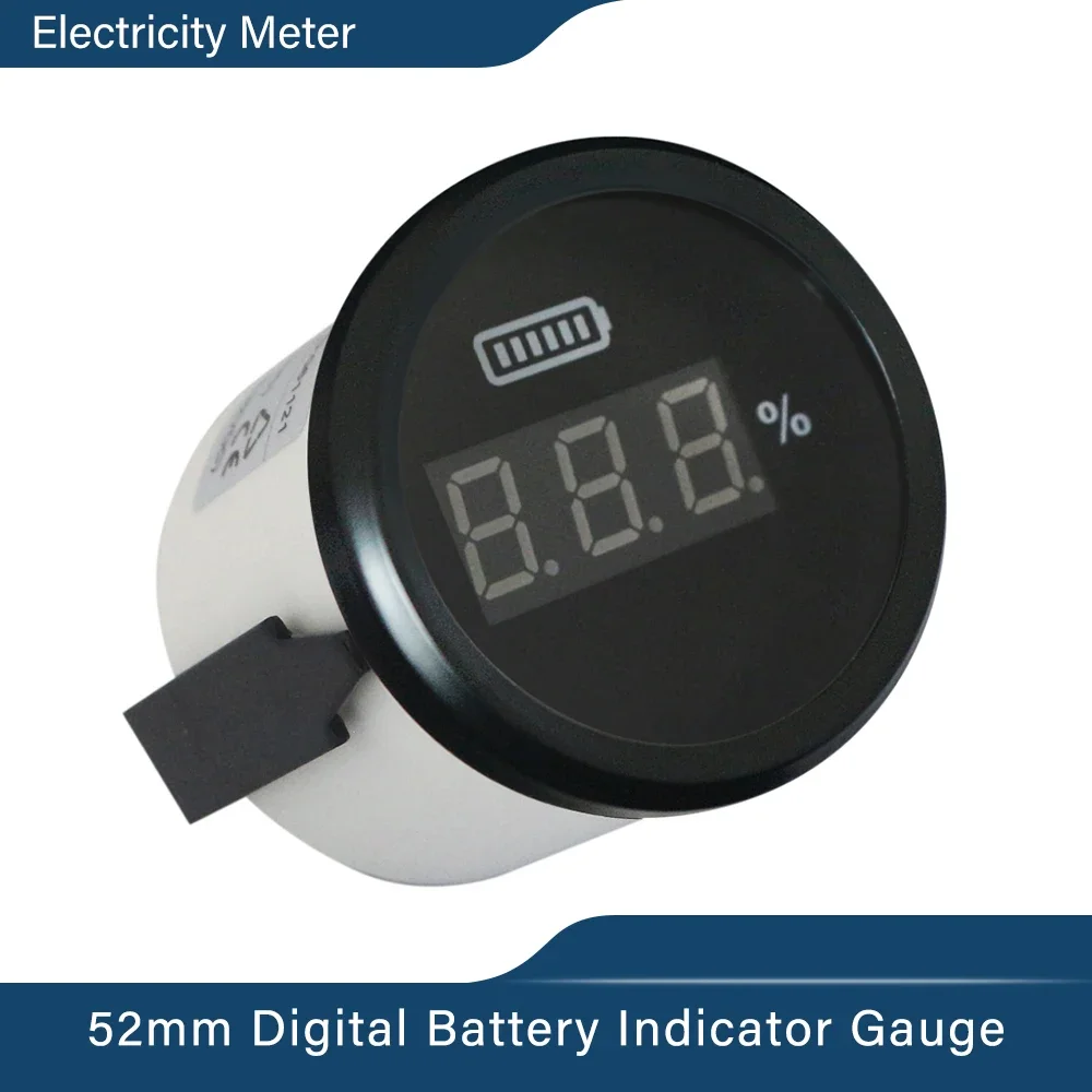 ELING 52mm Car Universal 0~100% Battery Capacity Meter Digital Battery Charge Level Indicator LED Display with Red Backlight