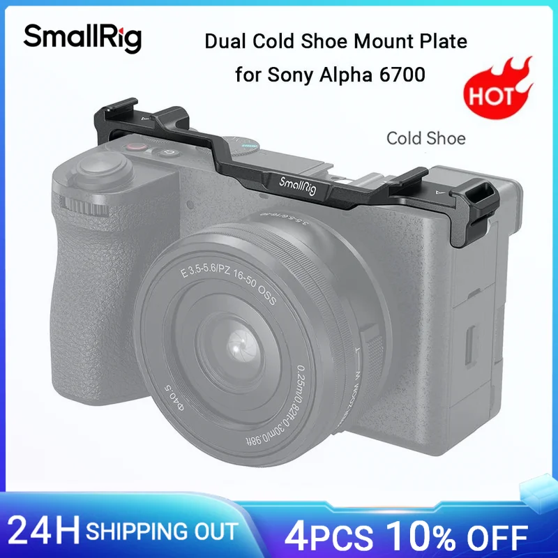 SmallRig A6700 Dual Cold Shoe Mount Plate for Sony Alpha 6700, for Microphone LED Video Light for Vlogging Video Shooting -4339