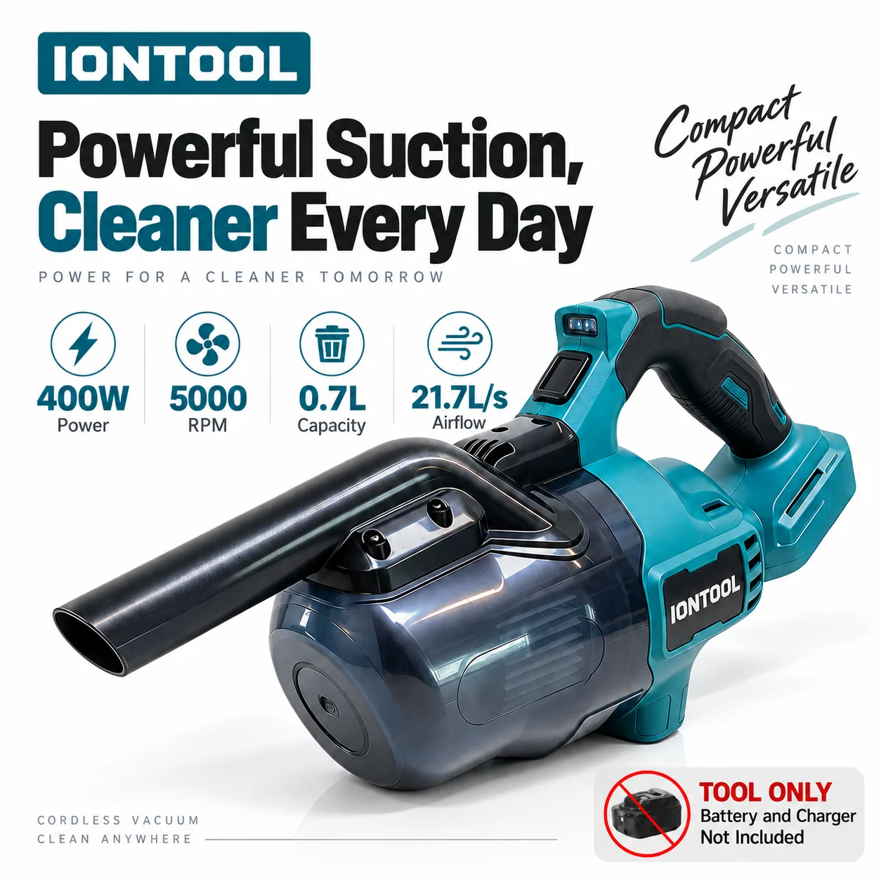 IONTOOL Handheld Cordless Vacuum 400W For Car Interior Dusting and Home Renovation Cleanup Maintenance Work