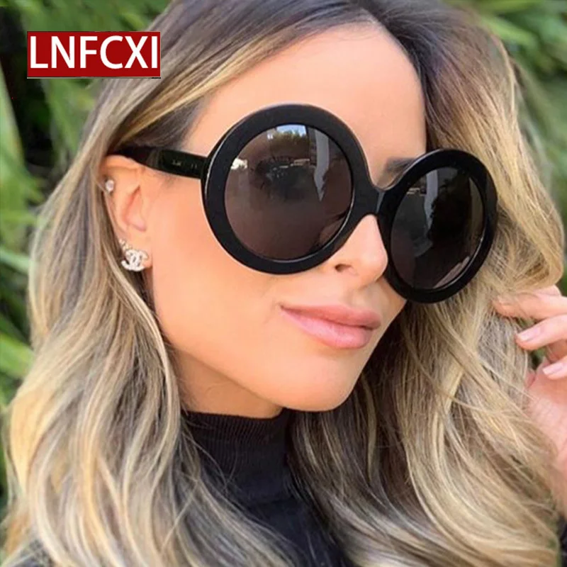 LNFCXI Fashion Round Oversized Oval Sunglasses Women/Men Vintage Glasses for Women Luxury Black Green Oculos De Sol Gafas