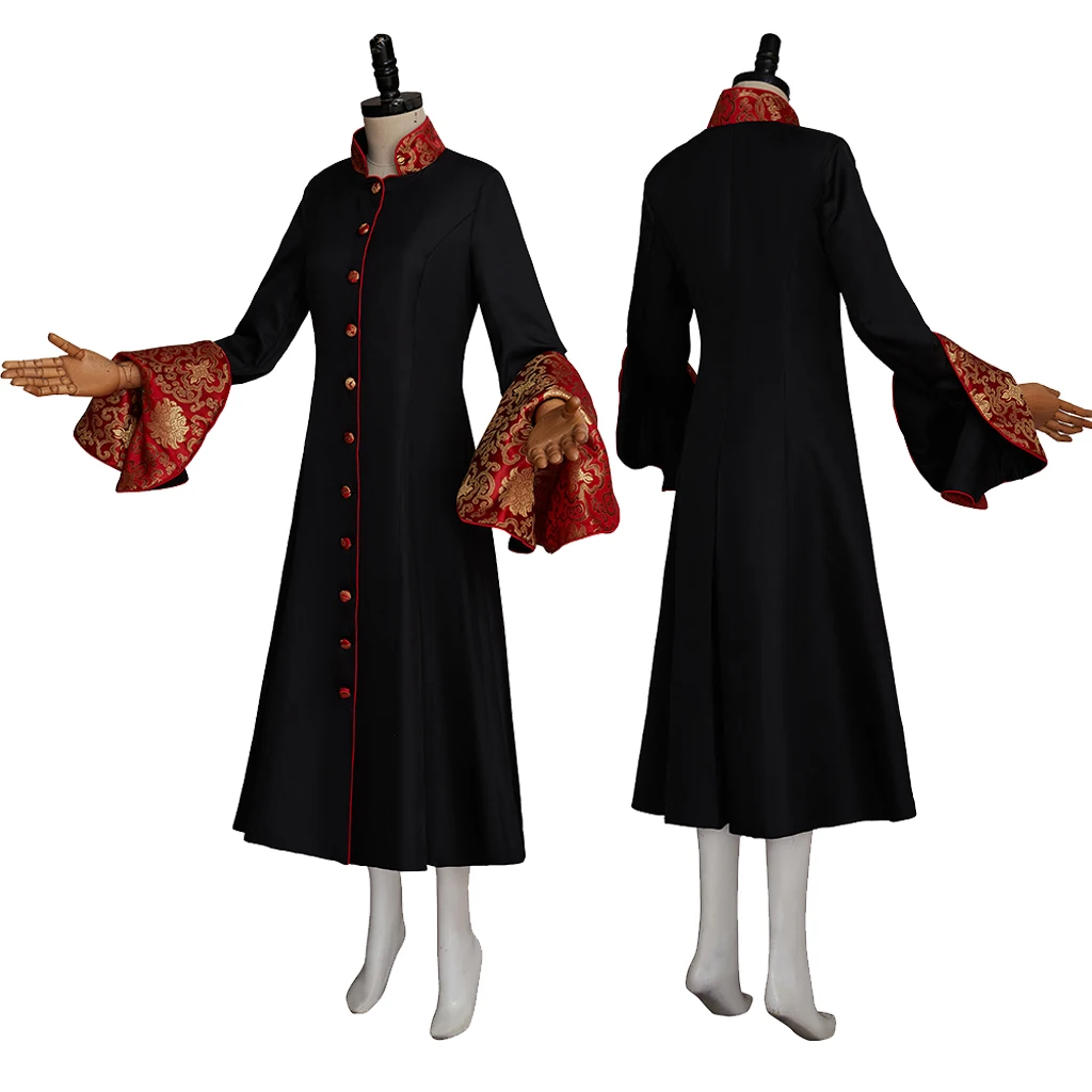 

Medieval Women's Robe Single Breasted Black Robe Gothic Retro Clothing Cosplay Steampunk Priest Horror Outer Robe