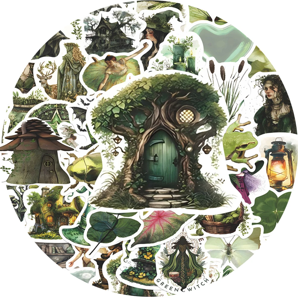 

10/30/67pcs INS Style Green Cartoon Magic Witch Stickers Decals DIY Laptop Phone Fridge Suitcase Cool Creative Sticker Kids Toys
