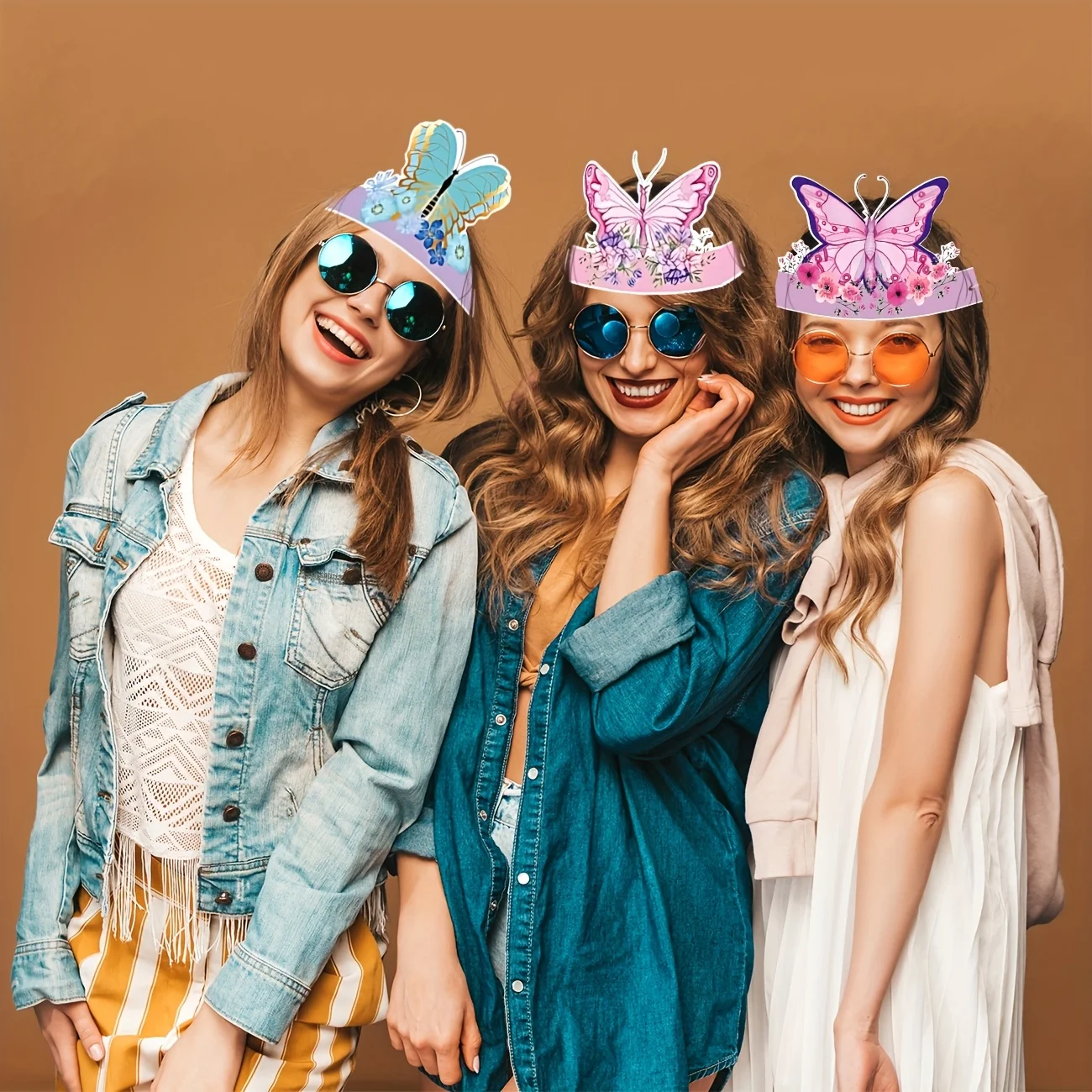 18 szt. Kapelusze na przyjęcie z motylami, różowe motylkowe kwiaty, rekwizyty do fotobudki, baner \"Happy Birthday\" z motylami, urocze urodziny