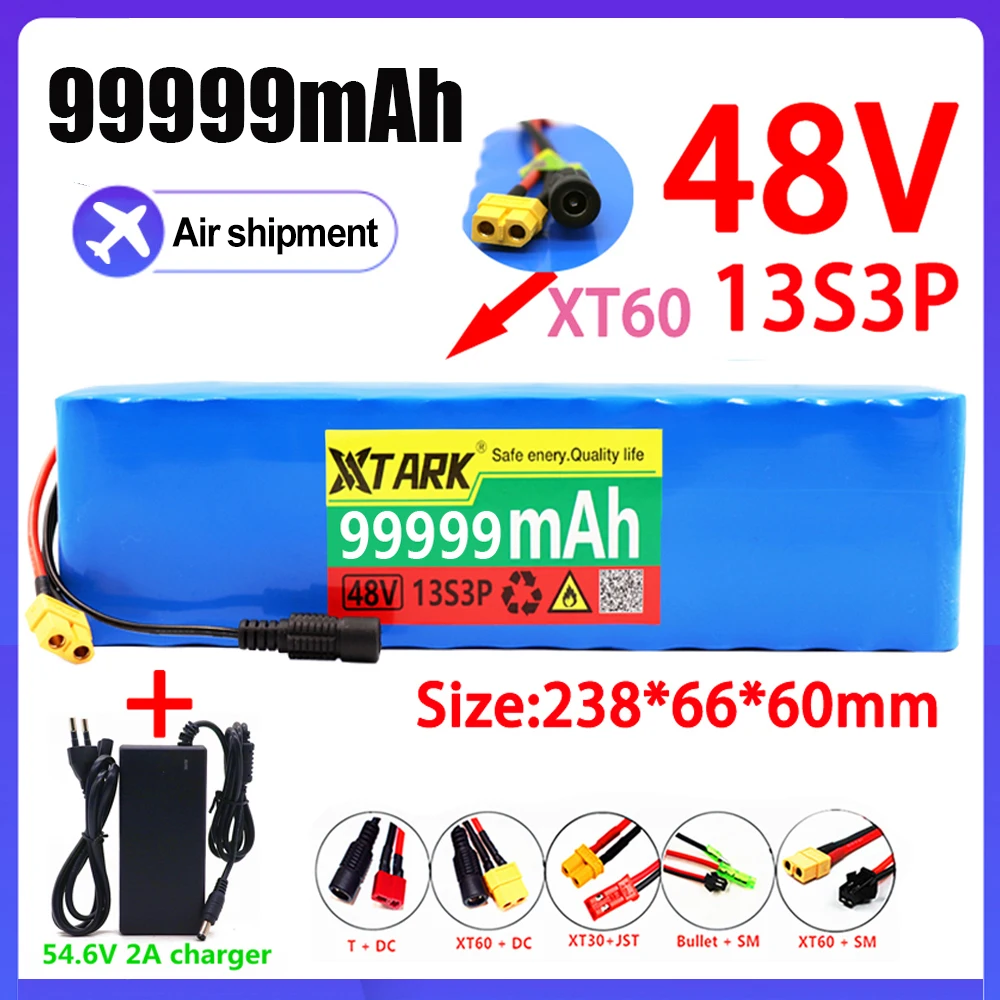 

Литий-ионный аккумулятор 48 В, 100 Ач, 2000 Вт, 13S3P XT60-DC, 48 В, 99999 мАч, подходит для электрических скутеров 54,6 В с BMS + зарядное устройство