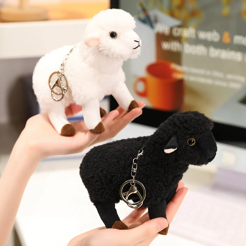 18/30 cm Realistico Pecora Peluche Bianco, Nero Simulato Pecora Peluche Bambola Pecora Ciondolo Peluche Giocattolo Regalo Di Compleanno Per Il Capretto