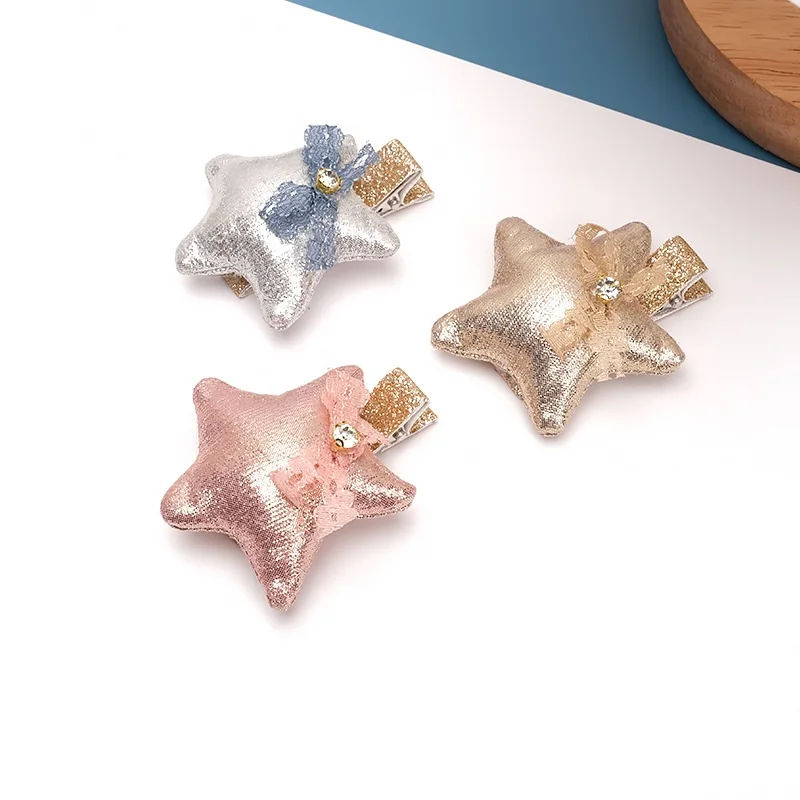 15pcs Glitter Star Hairpins Barrettes Star/Lace Bow Elastic HairBands Ponytail Holder Princess Headwear Boutique HairAccessories