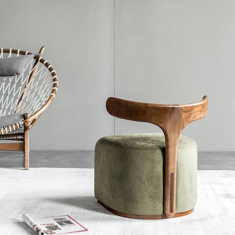 Modern solid wood back fabric leisure chair seat stool shoe changing stool