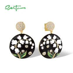 SANTUZZA Pure 925 Sterling Silver Drop Earrings For Women Sparkling White Flower Vintage Party Wedding Gifts Fine Jewelry Enamel