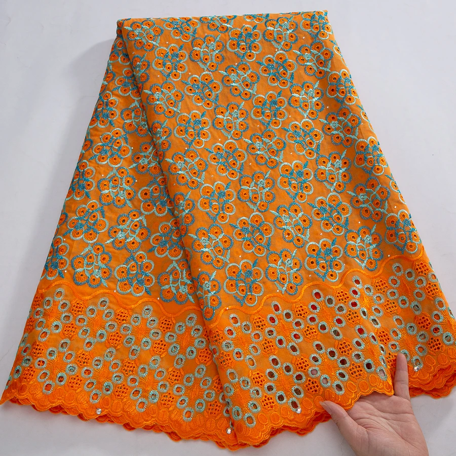 

Африканская хлопчатобумажная кружевная ткань - 5 ярдов вышитая нигерийская швейцарская вуаль с хрустальными камнями для свадьбы, вечеринки и особых случаев