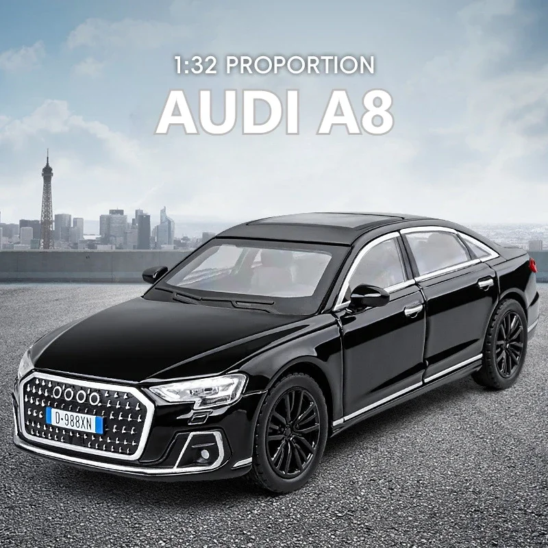 Новый 1:32 AUDI A8 модель автомобиля из сплава, литая под давлением металлическая игрушечная машина, звук и свет, детская игрушка для мальчиков, коллекционные предметы, подарок