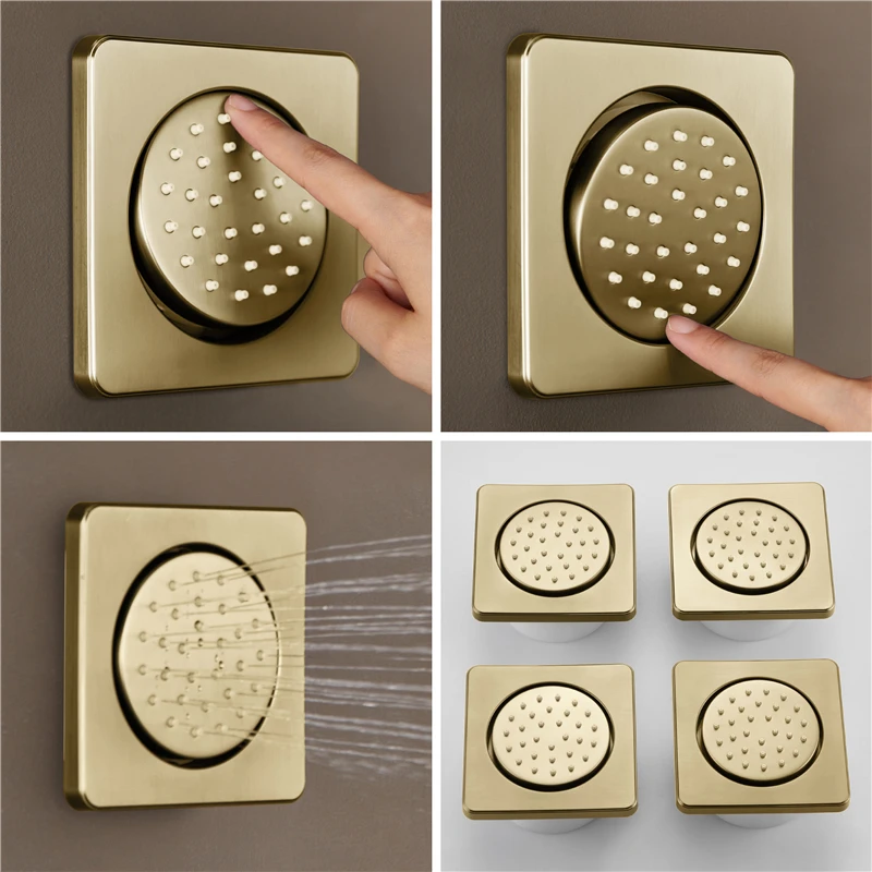 Beyoon Brass Brushed Gold Triple Handle Wall Mount Hot/Cold Water Bathroom Shower Faucet Set 20-Inch Rain Shower Head view 6