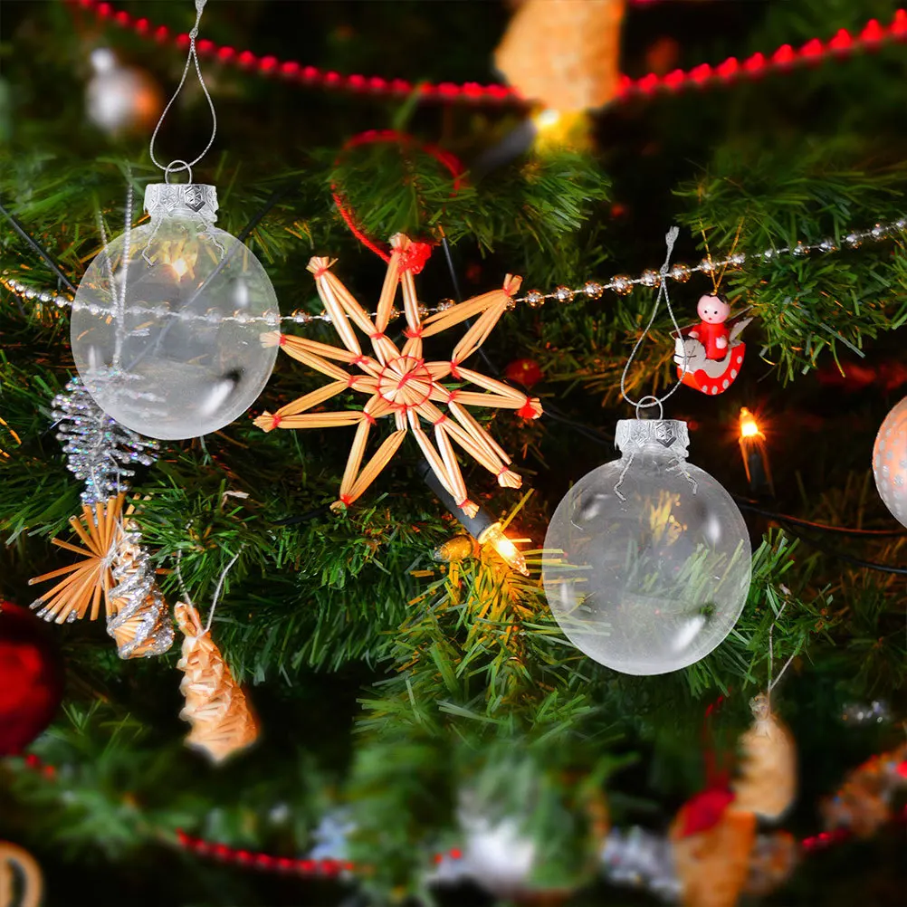 24pcs Christmas Decoration Balls Clear Flat Oval Plastic Ornaments Fillable Hanging Discs For Tree Window Table Craft Diy Home