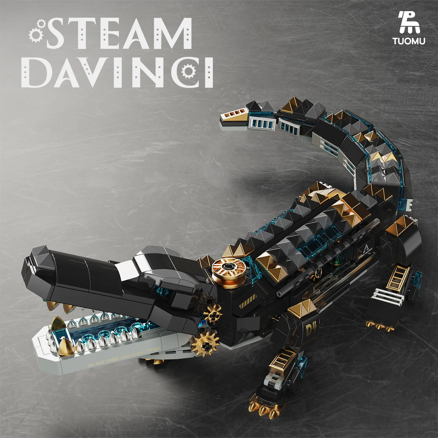 Steam Da Vinci Punk Heavy Armored Giant Toothed Crocodile Ornament Building Blocks Men's Toy Building Blocks